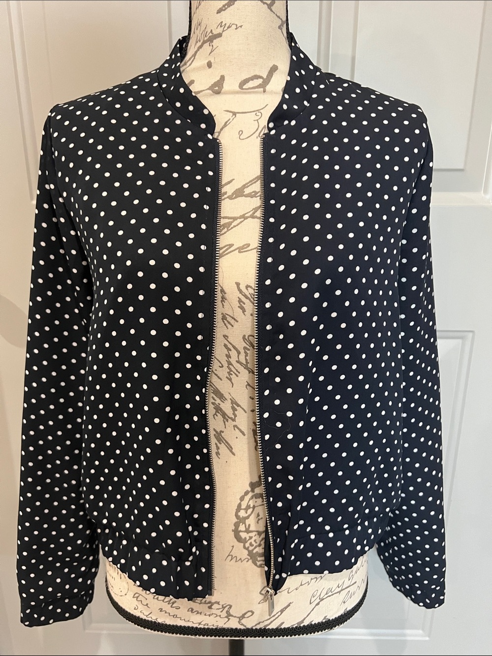 Jules & Leopold Navy and White Polka Dot Bomber Jacket